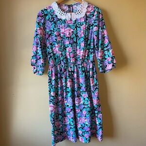 Vintage 80s Ellen Hart Floral Lace Women’s Dress Size 10P Cottagecore
